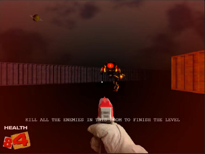 Before the player stands a large robot with part of its body missing. Before the player stands a large robot with part of its body missing.